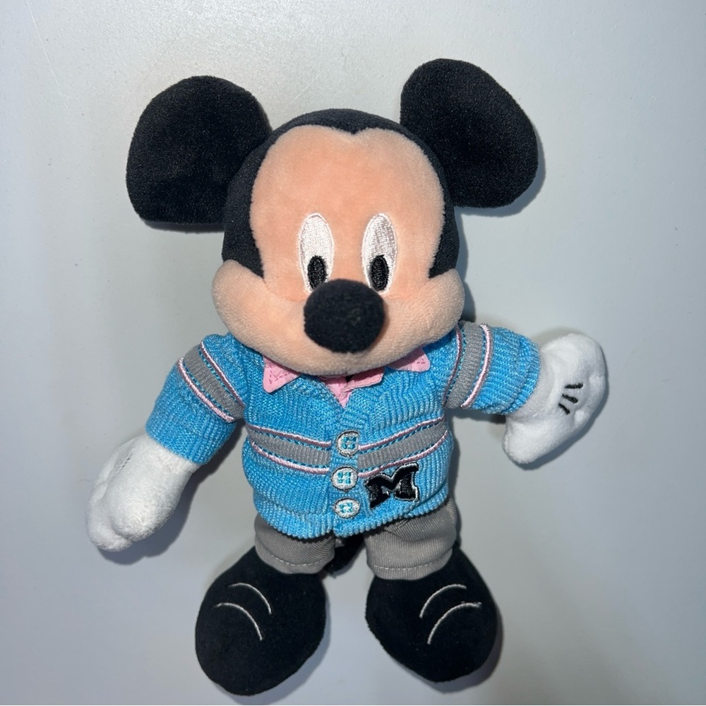 Mickey Mouse Plush Doll 9” Varsity Sweater Disney Store 30th Anniversary